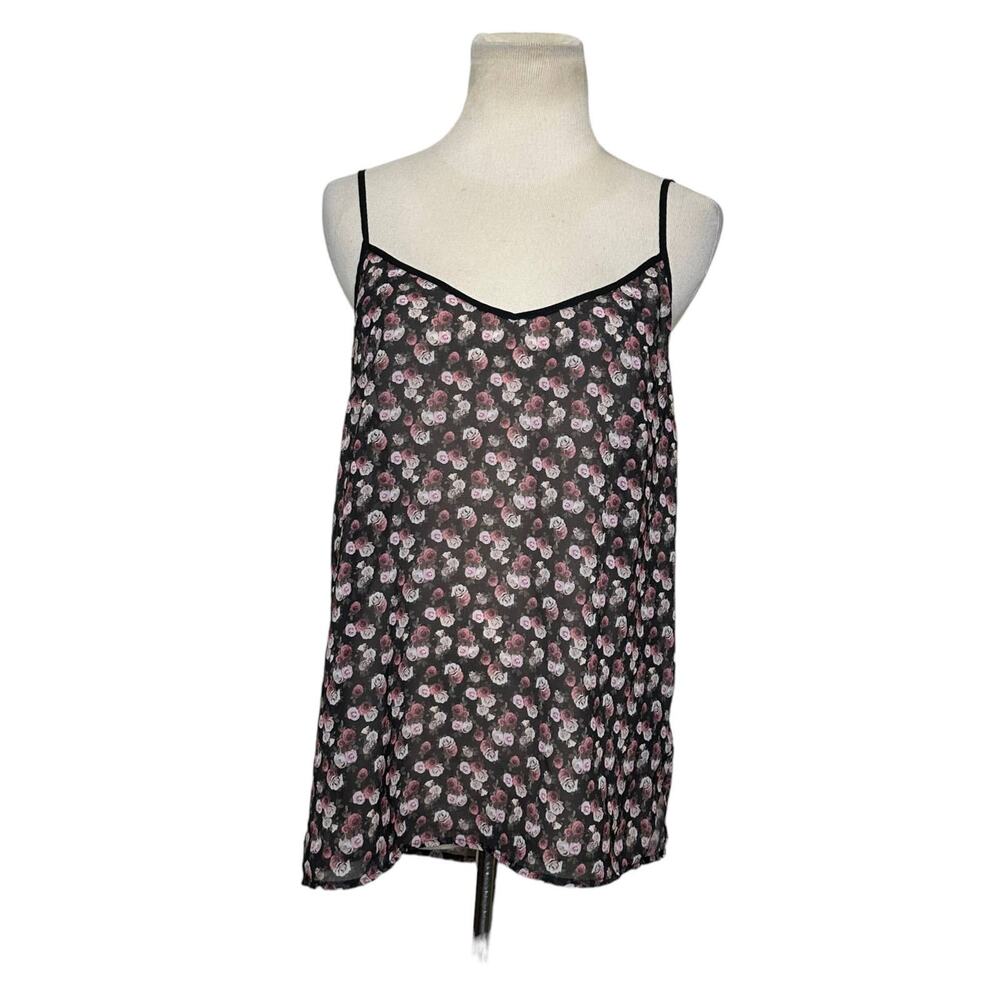 Divided black floral semi sheer open back casual cami top size 8